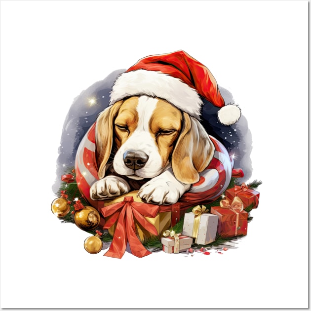 Lazy Beagle Dog at Christmas Wall Art by Chromatic Fusion Studio